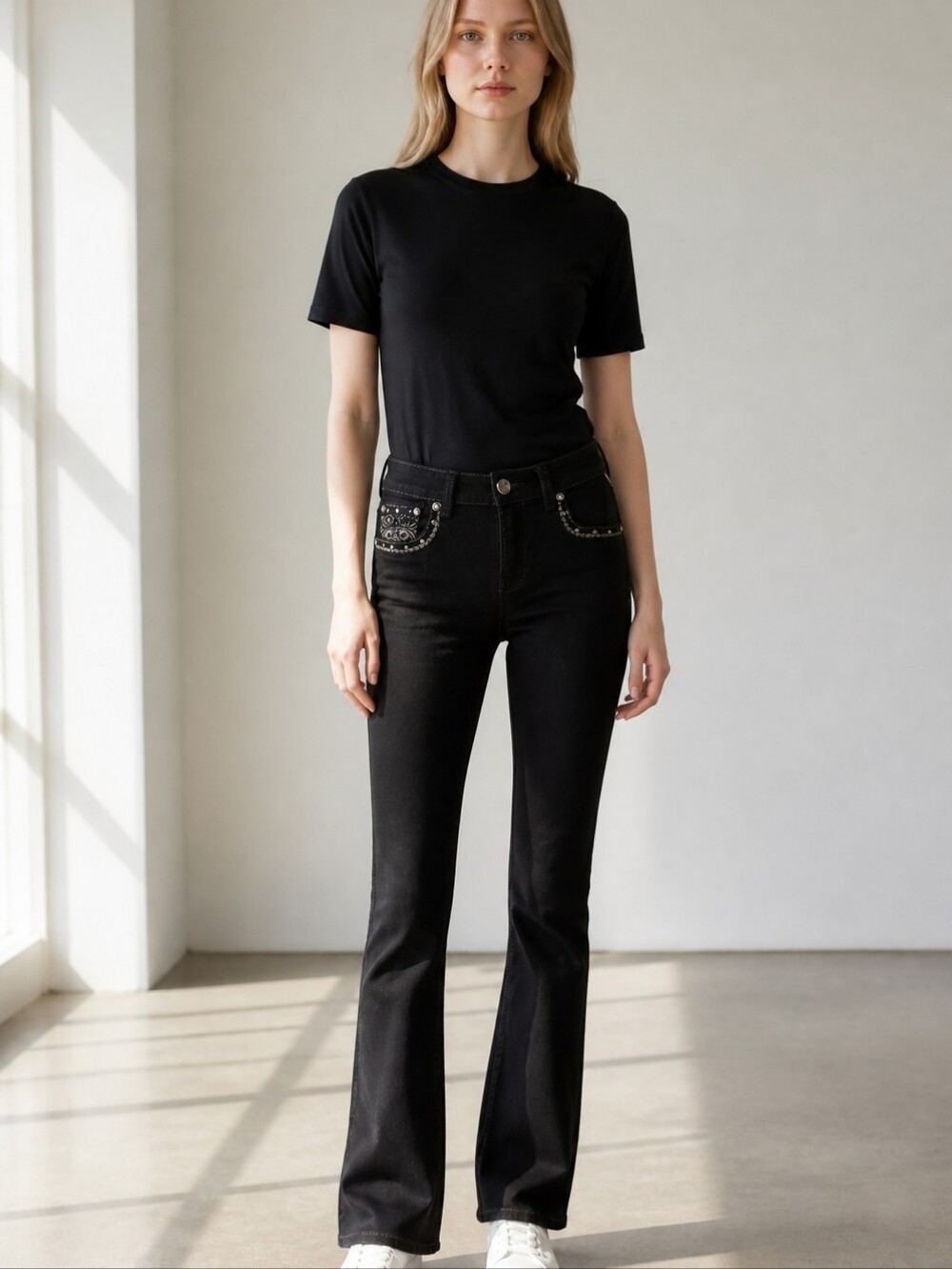 NWT Sexy Couture Black Bootcut Jeans Embellished Bling Pockets Size 11